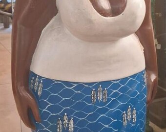 Hand Carved Wooden Woman Sculpture, Hand Painted Jacaranda Wood Woman Statue, Collector Carving, Cultural Art Gift