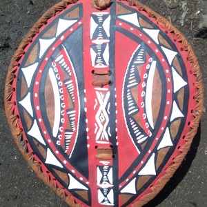 Multicolor Original Maasai Shield Fully-Functional Handpainted Cowhide Leather Handmade Kenya Africa Medium Wall Decoration Ornamental