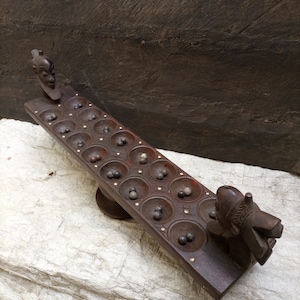 Original Wood Bao Game Set With Carved Faces Luba Tribe DRC Includes Seed Game Pieces Africa Art Functional Deco Family Group Fun Kids Adult