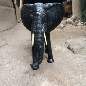 Éléphant noir massif Original Kamba tribu Table basse Art Kenya Afrique plancher Sculpture étagère Statue maison chambre décoration haut polonais grand image 5