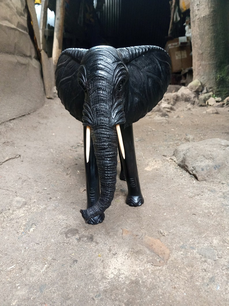 Éléphant noir massif Original Kamba tribu Table basse Art Kenya Afrique plancher Sculpture étagère Statue maison chambre décoration haut polonais grand image 5