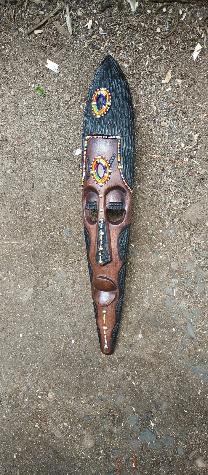 Kamba Tribal Plaque Face Mask Kenya Africa Beads Wood Carving Wall Hanging Original Art Carved Handmade Decoration Gift Wedding Anniversary