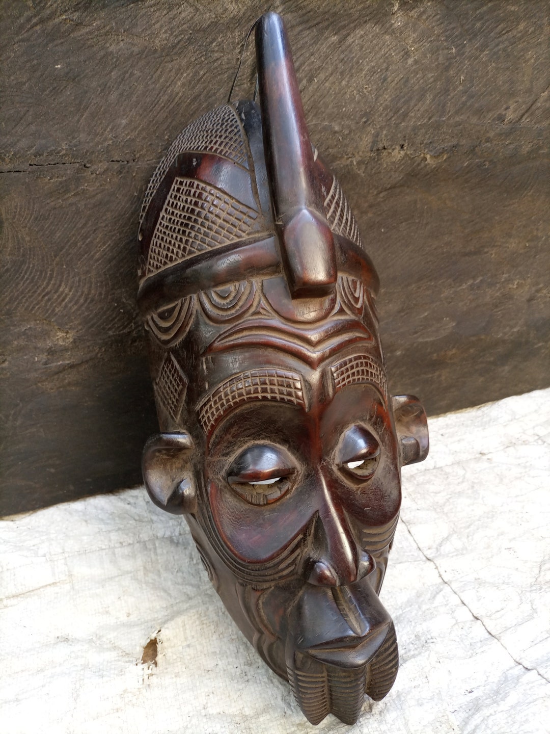 【アフリカンアート】ルバ族（Luba）キフウェベ様式 木彫りマスク 15cm Vintage Lulua Tribe Mask DRC Congo Africa Original Wood Art