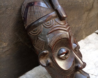 Vintage Lulua Tribe Mask DRC Congo Africa Original Wood Art