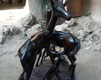 ヴィンテージ　アフリカ　ケニア　オブジェ　【B】 1PC Black Wood 4 Antelope Gazelle Original Kamba Tribe Table