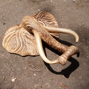 Kamba Tribal Plaque Elephant Mask Kenya Africa Jacaranda Wood Carving Wall Hanging Original Handcarved Art Handmade Decoration Beige Brown