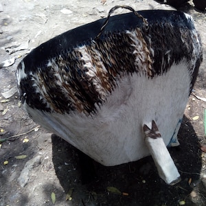29INCH Handmade Original Cowhide Leather Center Side Coffee Table Drum Fully Functional Africa Kenya Black White Brown Art Floor Decoration