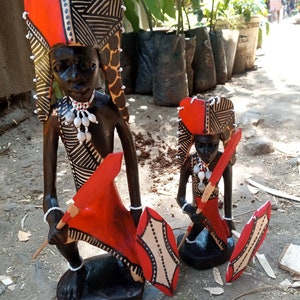 Carved Jacaranda Wood "Maasai Warrior" Original Kamba Tribal Art Kenya Africa Table Shelf Sculpture Statue Living Room Hallway Decoration