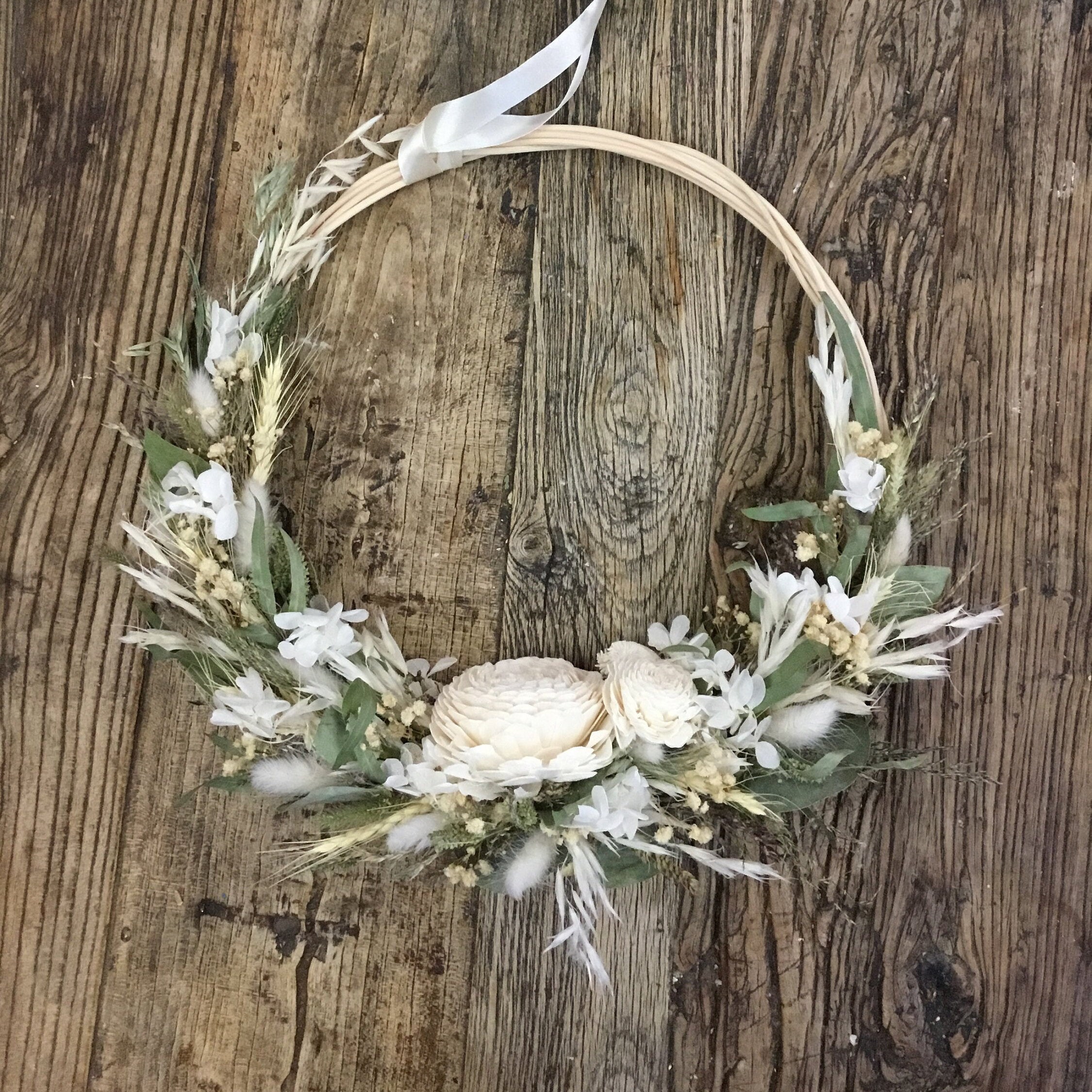Grande Couronne Murale de Fleurs Séchées et Stabilisées, Décoration Champêtre, Rustique, Bohème, Noë