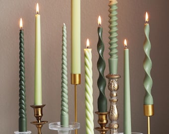 Spring Green Taper Candle Collection: Soy & Beeswax, Unscented, Twisted and Ribbed Candles, Handmade