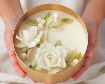 English Garden Handcrafted Floral Soy Candle, Sculpture Wax Painting