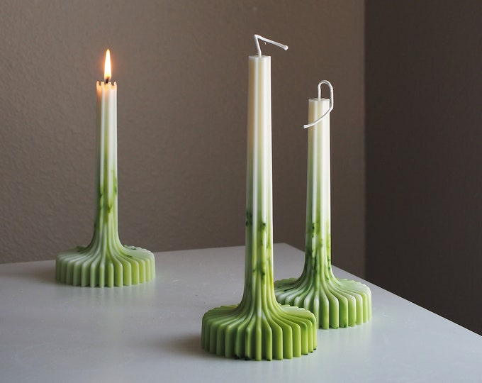 Swan Ribbed Taper Candle, Soywax Beeswax Blend, Handmade