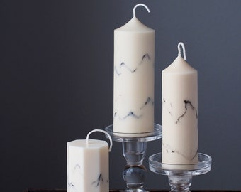 Marble Candle, Pillar Candle, Soy & Beeswax Candle, Home Decor, Wedding Candle, Unique Gift Candle, Gift