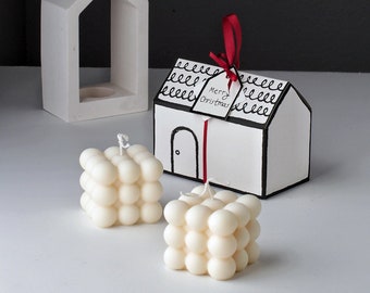 Little House S 2xBubble Cube Candles, Christmas Giftbox, Scented Candle, Natural Beeswax Soy Candle, Home Decor, Holiday Gift