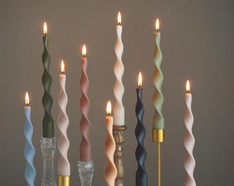 Seaweed Spiral Taper Candle,  Twisted Colorful Candle, Soy Beeswax, Wedding Candle, Home decor, Handmade Gift, Aesthetics, 9.75" (A Pair）