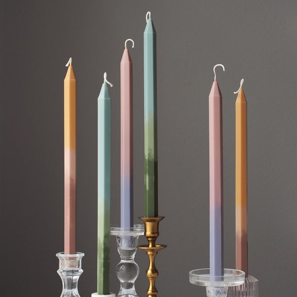 Obelisk Handcrafted Gradient Taper, Hexagon Soy Beeswax Unscented Candle, 13" H (1 Pair)