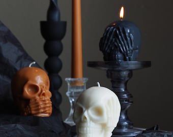 Handmade Halloween Skull Candle: Soy Beeswax Blend, Gothic Home Decor