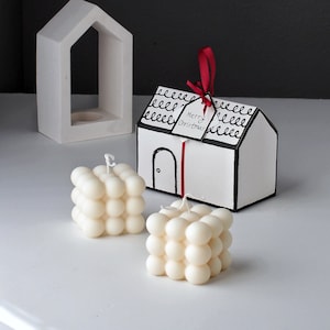 Little House S 2xBubble Cube Candles, Christmas Giftbox, Scented Candle, Natural Beeswax Soy Candle, Home Decor, Holiday Gift