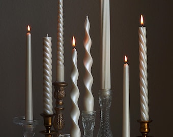 Velas cónicas de perlas hechas a mano, decoración de mesa para bodas, cera de soja natural, cera de abeja, regalo para despedida de soltera o aniversario.