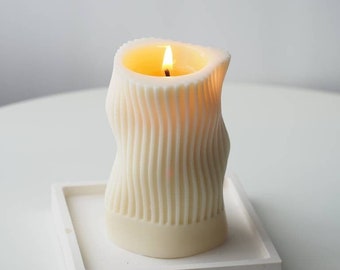Ondulada, Vela con forma, Vela a rayas esculpida, Soja de cera de abeja, Vela de aroma personalizada, Regalo de boda, Calentamiento de la casa, Decoración del hogar de arte, Minimalista