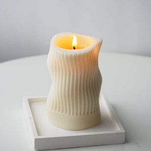 Wavy Sculptured Candle, Ribbed Pillar Candle, Shaped Candle, Beeswax Soy, Custome Scent candle, Handmade Gift, Art Home Decor, minimalist image 1