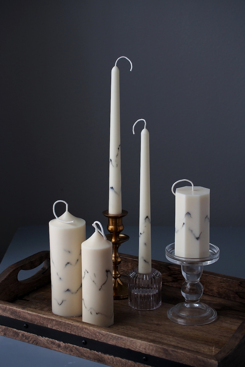 Marble Candle, Pillar Candle, Soy & Beeswax Candle, Home Decor, Wedding Candle, Unique Gift Candle, Gift image 3