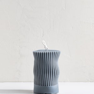 Wavy Sculptured Candle, Ribbed Pillar Candle, Shaped Candle, Beeswax Soy, Custome Scent candle, Handmade Gift, Art Home Decor, minimalist image 7