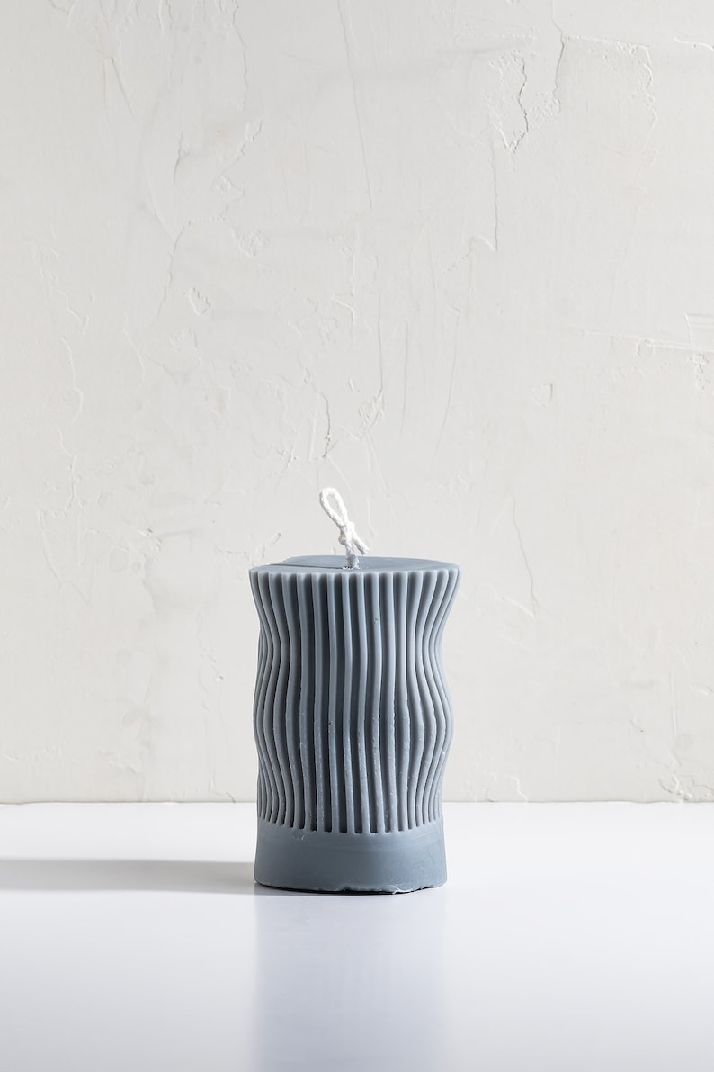 Wavy Sculptured Candle, Ribbed Pillar Candle, Shaped Candle, Beeswax Soy, Custome Scent candle, Handmade Gift, Art Home Decor, minimalist image 7