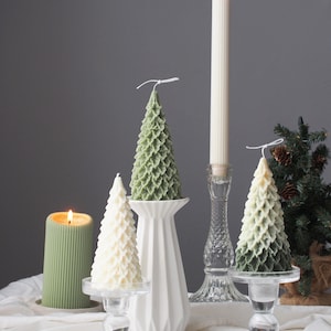 Christmas Tree Candle, Snow Tree, Shaped Candle, Fall Color Decor, Christmas Gift, Soy & Beeswax, Christmas Decoration, Thanksgiving Decor