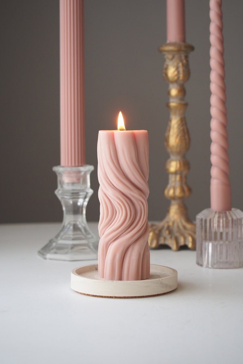 Silky Pillar Candle, Custom Scents, Handmade Candle, Pastel Color Candle, Soy Beeswax, Housewarming gift, Home decor, Mother's Day Gift Dusty Rose