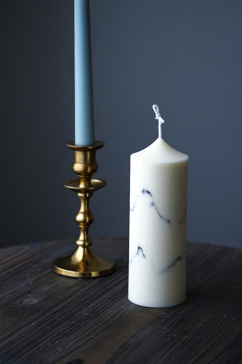 Marble Candle, Pillar Candle, Soy & Beeswax Candle, Home Decor, Wedding Candle, Unique Gift Candle, Gift Pillar Large