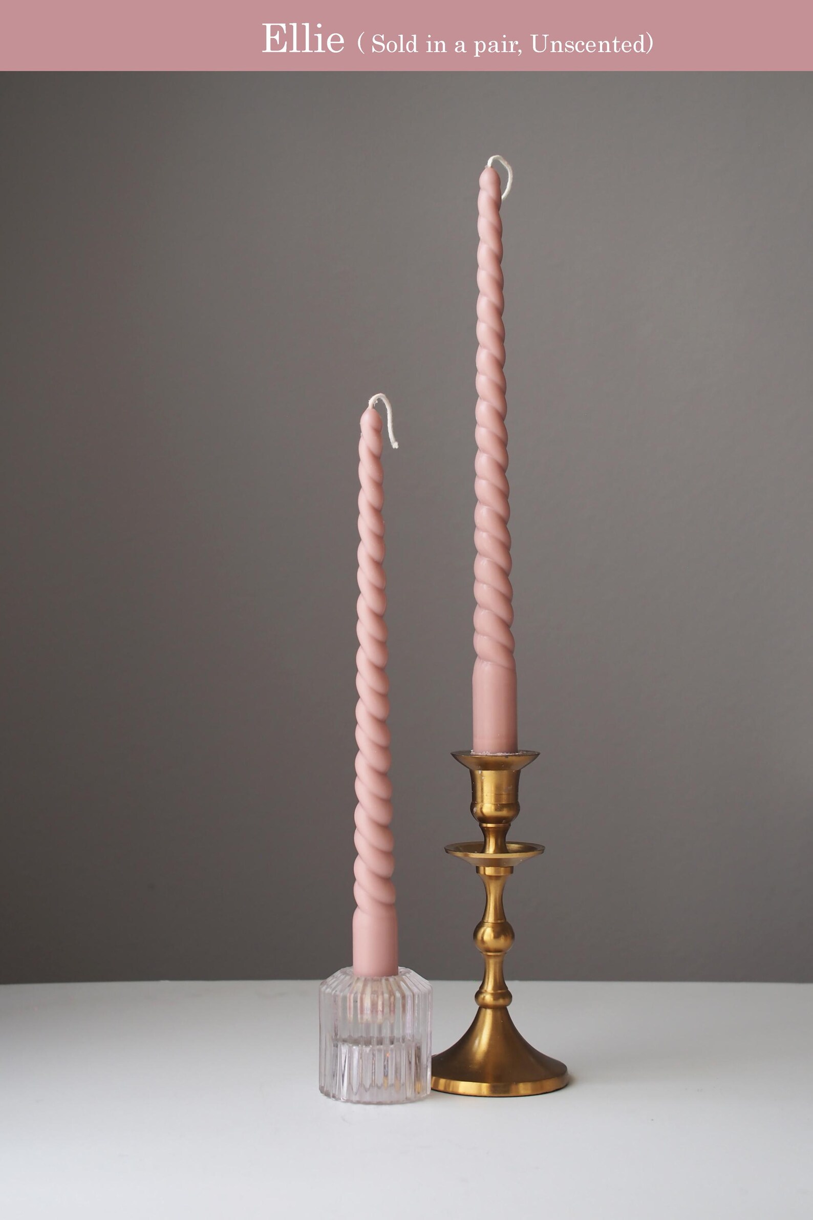 Handmade Dusty Rose Candle Collection Soy & Beeswax, Twisted Ribbed