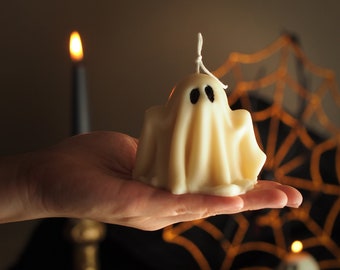 Handmade Halloween Ghost Candle, Soy Wax, Pine Forest Scent