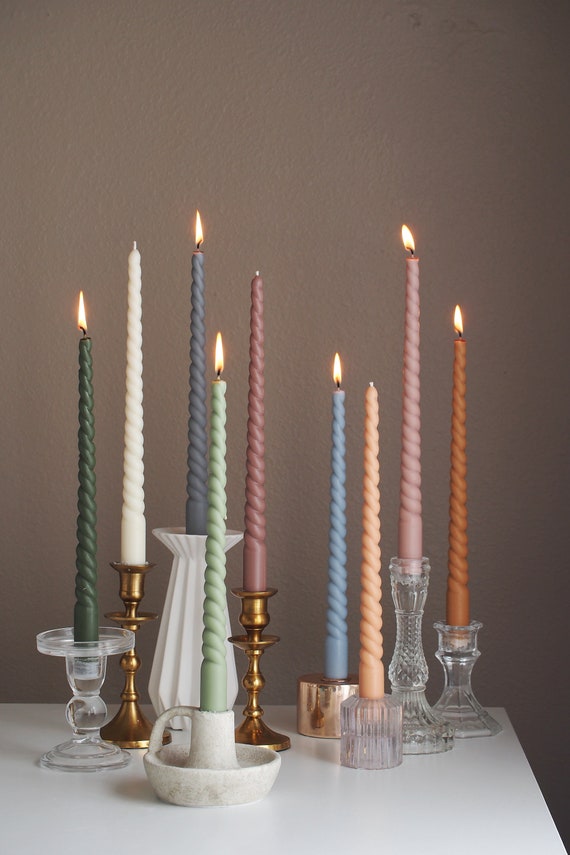 Spiral Taper Candles Pack of 3 Twisted Candle Dinner Candles Twisted Candle  Pastel Colours Wedding Table Decorations 