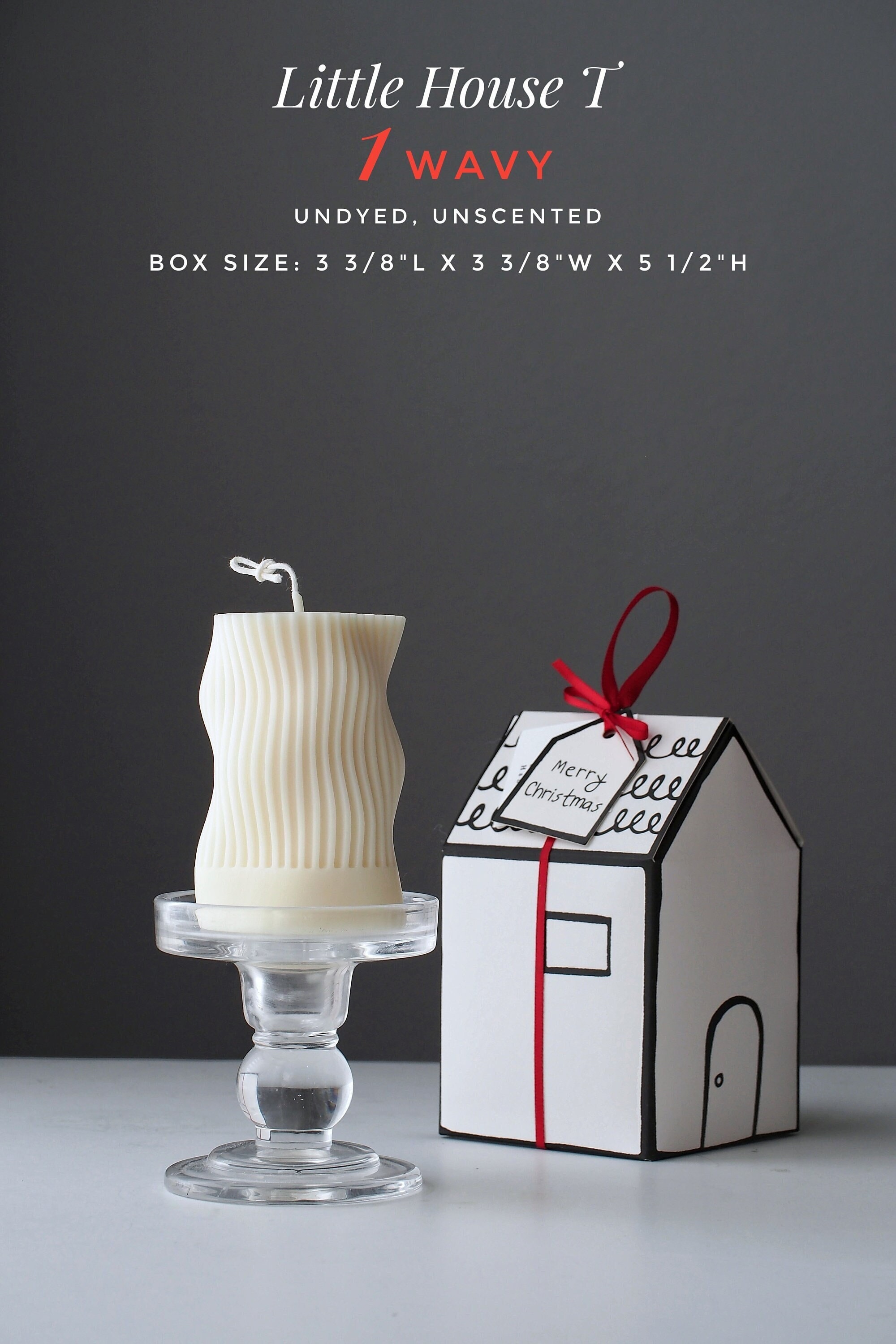 Little House T, 1 Bougie Ondulée, Coffret Cadeau, Non Parfumé, Rayée Sculptée, de Soja en Cire d'abe