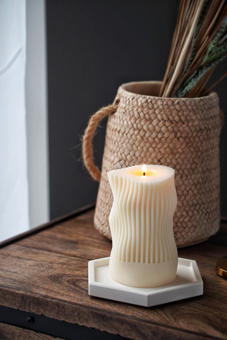 Wavy Unique Shaped Candle Sculptured Striped Candle Natural Etsy