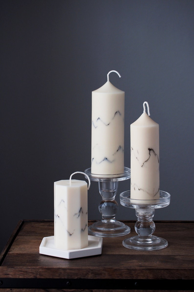 Marble Candle Pillar Candle Soy & Beeswax Candle Home Etsy