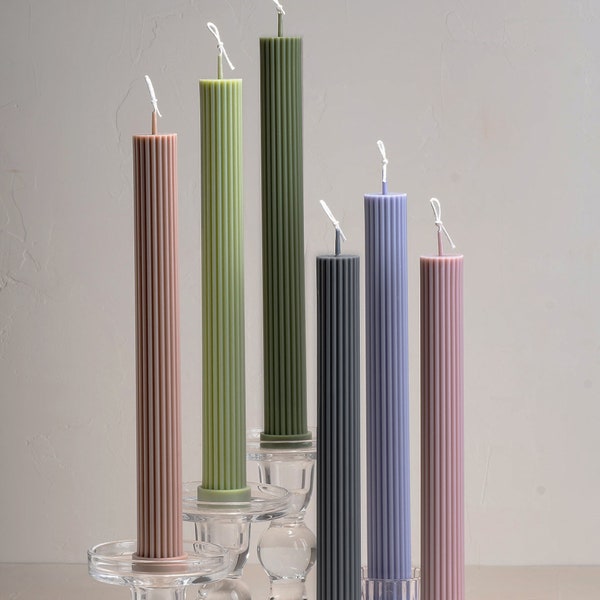 Handmade Roman Ribbed Soy & Beeswax Candle, Unscented Table Decor, 10.25"H