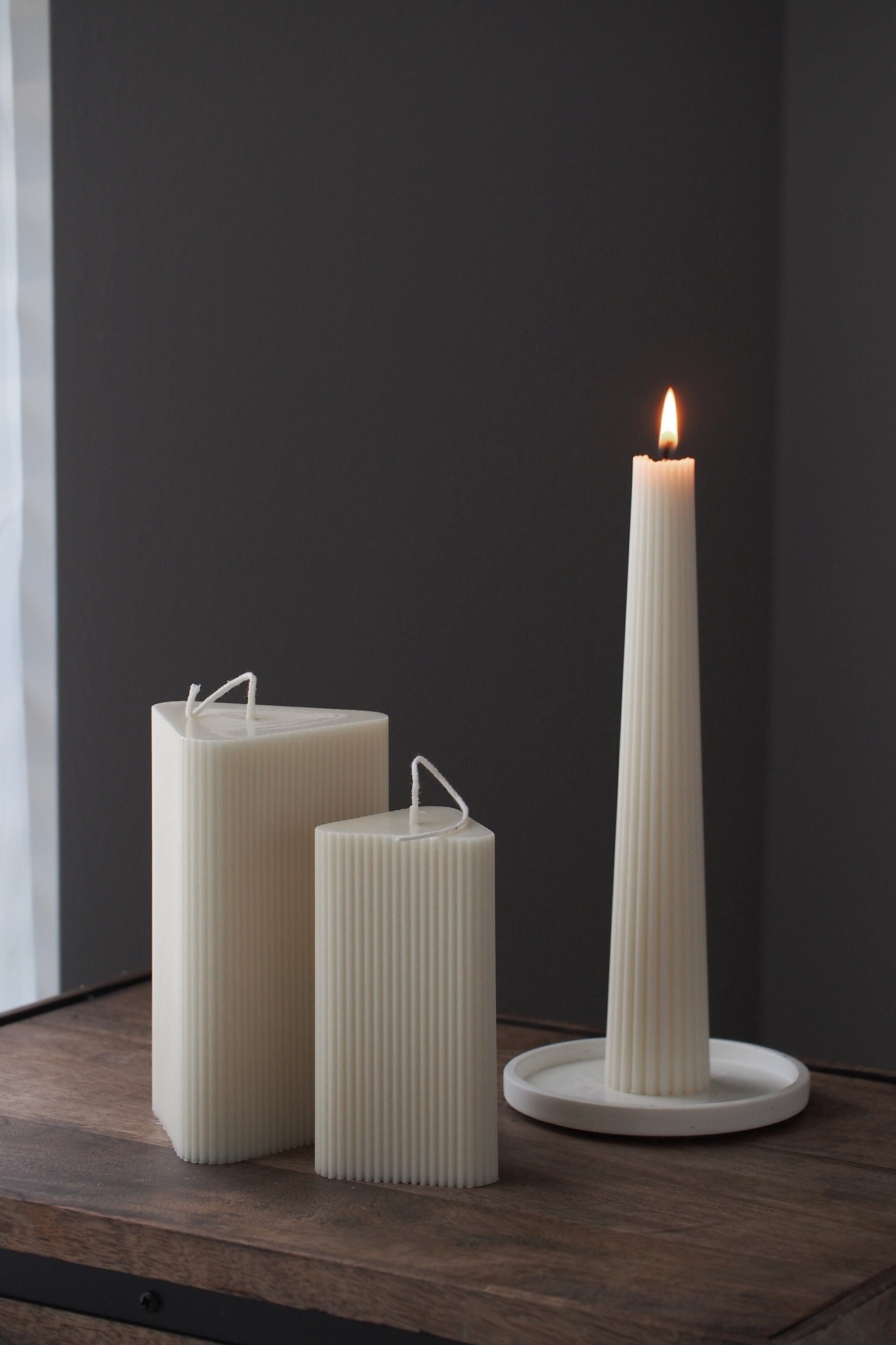 Triangle Ribbed Pillar Candle Beeswax Soywax Shaped Candle Etsy Australia