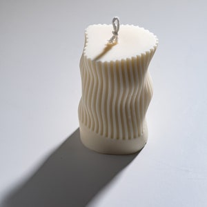 Wavy Sculptured Candle, Ribbed Pillar Candle, Shaped Candle, Beeswax Soy, Custome Scent candle, Handmade Gift, Art Home Decor, minimalist image 6