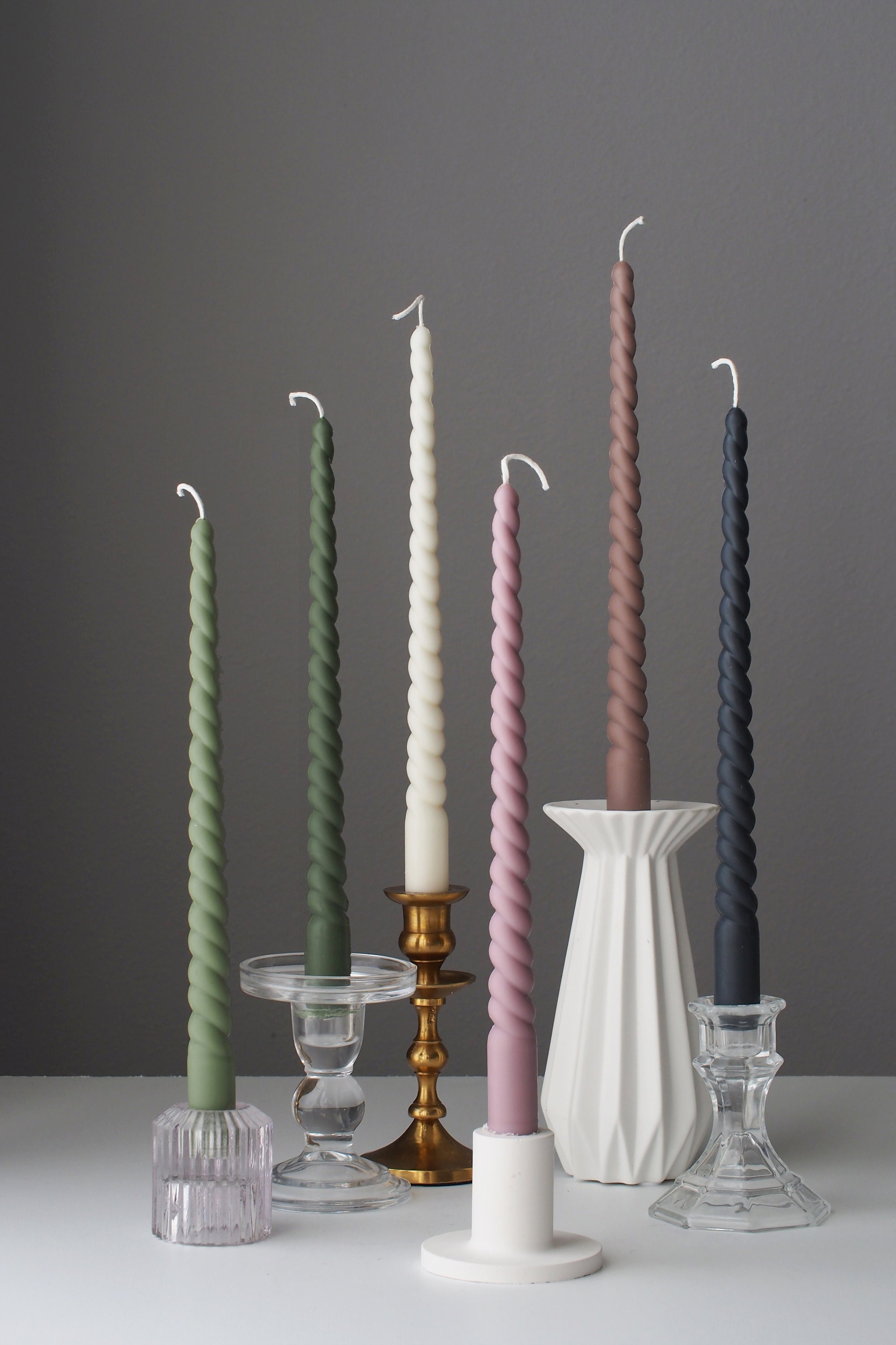 Twisted Candle Spiral Candle Taper Candles Romantic Candle Natural Beeswax  White and Purple Candles 