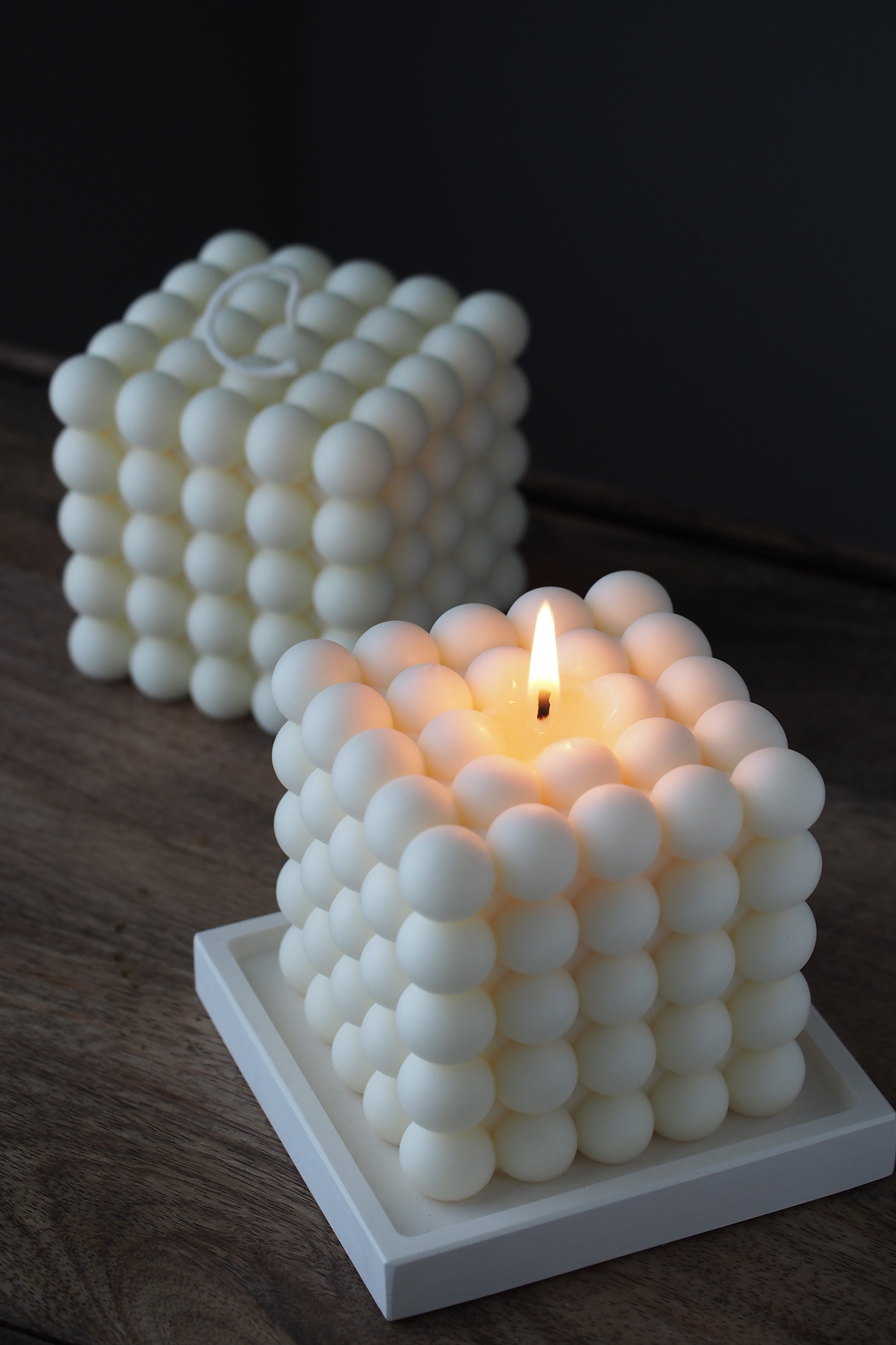 Bubblex Cube, Cire d'abeille en Cire de Soja Naturelle, Bougie Forme Unique, Minimaliste, Décoration