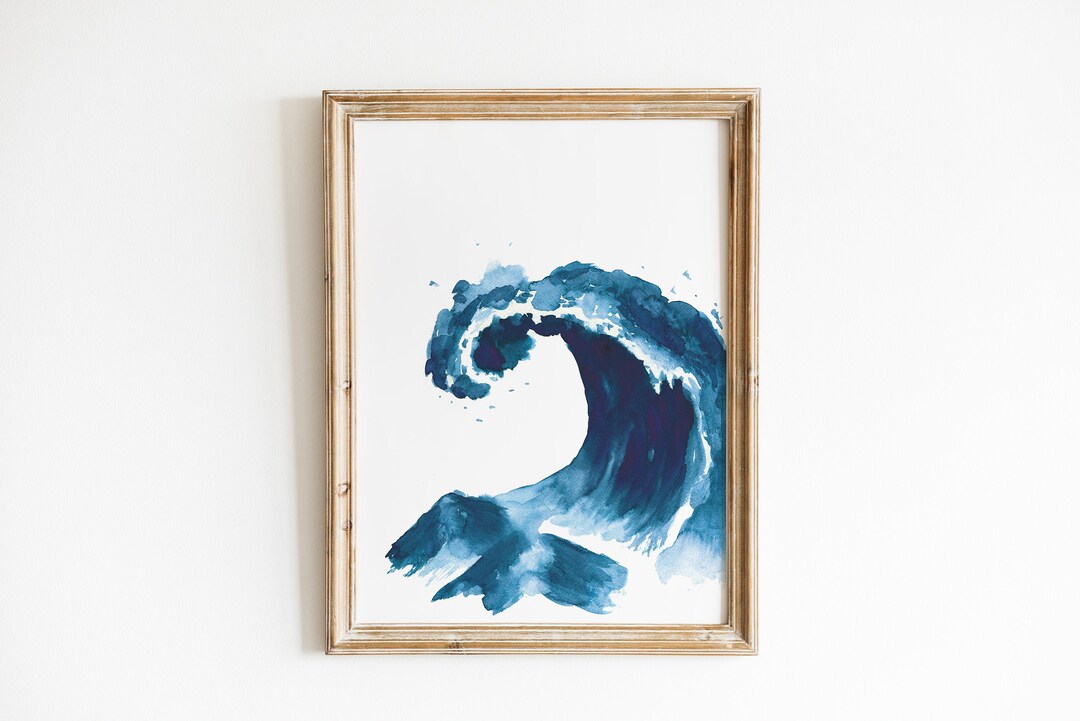 Printable Wall Art Sea Wave Watercolor Art Ocean Blue Art Etsy