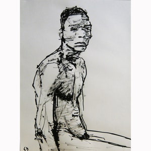 Bozzetto originale di Gustau Donat. Nessuna stampa. Espressionista Art. Torso maschile disegno. Inchiostro su carta. 15,9 pollici x 11,7 pollici