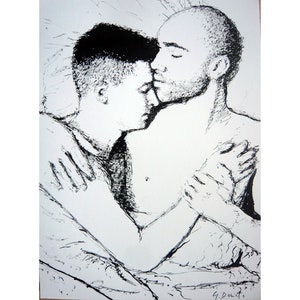ORIGINALE Disegno di Gustau Donat. Gli amanti. Gay Art. Coppia Gay Disegno. Inchiostro/carta. 15,9 pollici x 11,7 pollici.