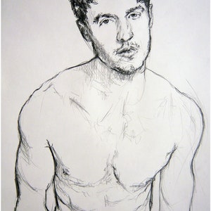 Original Drawing by Gustau Donat. Homoerotic Drawing. Male Nude Drawing