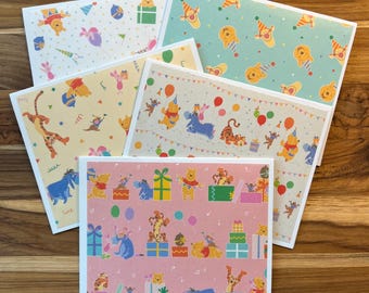 Winnie the Pooh | Piglet | Eyeore | Set of 5 | Note Cards | Blank Cards | Birthday