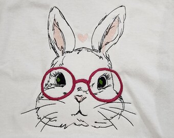 Smart Bunny with glasses embroidered Tee crewneck or Hoodie