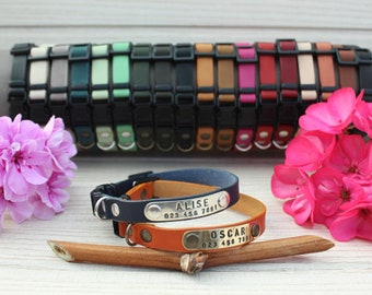 Breakaway Cat Collar, Personalized Cat Collars, Leather Cat Collar Breakaway ,ID Tags for Cats, Soft Leather Cat Collar