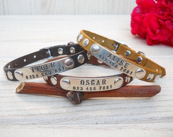 Very Soft Dog Collar, Tiny Pet Collar, Small Dog Leather Collar, Personalized Dog Collar, Personalized Leather Cat Collar, ID Tags for Pet